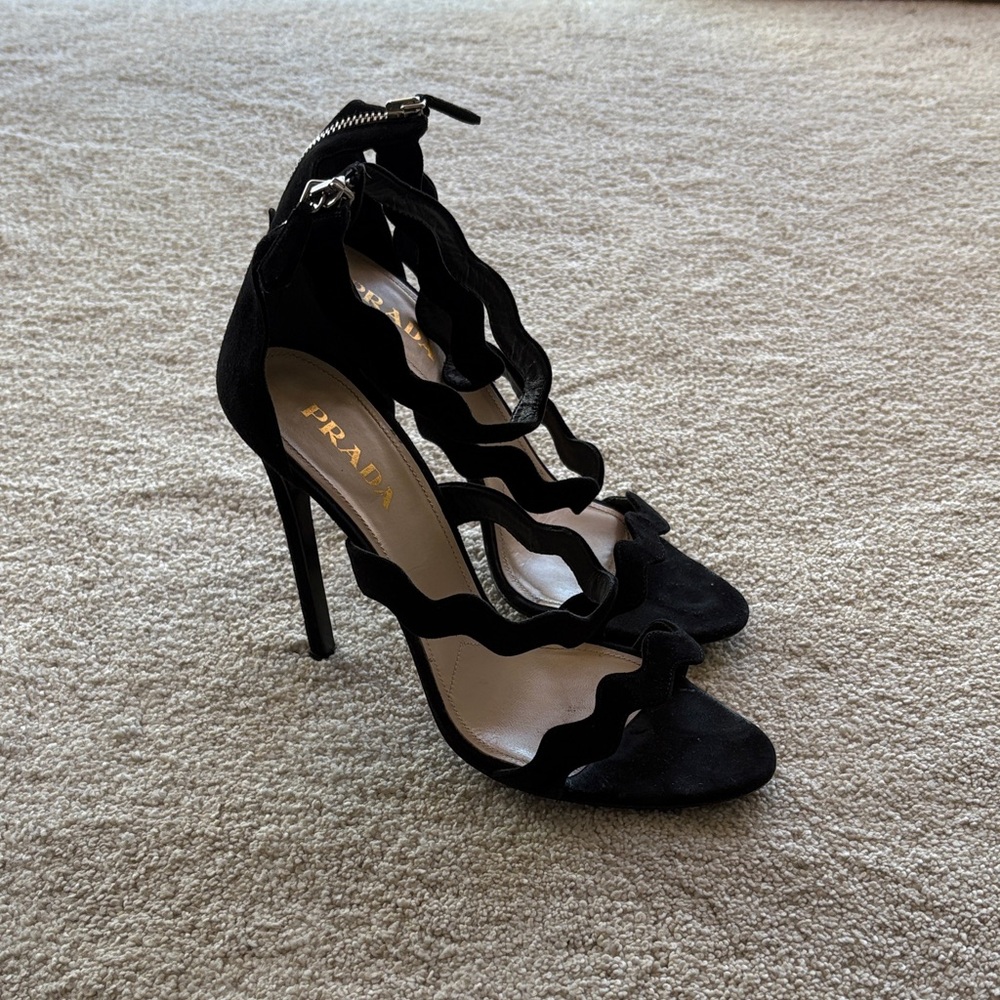 Prada Black Wavy Strap Heels